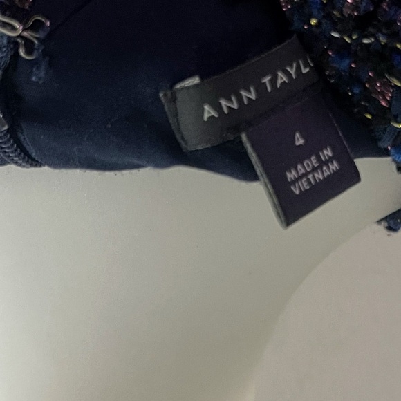 Ann Taylor Navy Tweed Metallic Sleeveless Sheath Dress Office Fall - Picture 2 of 3